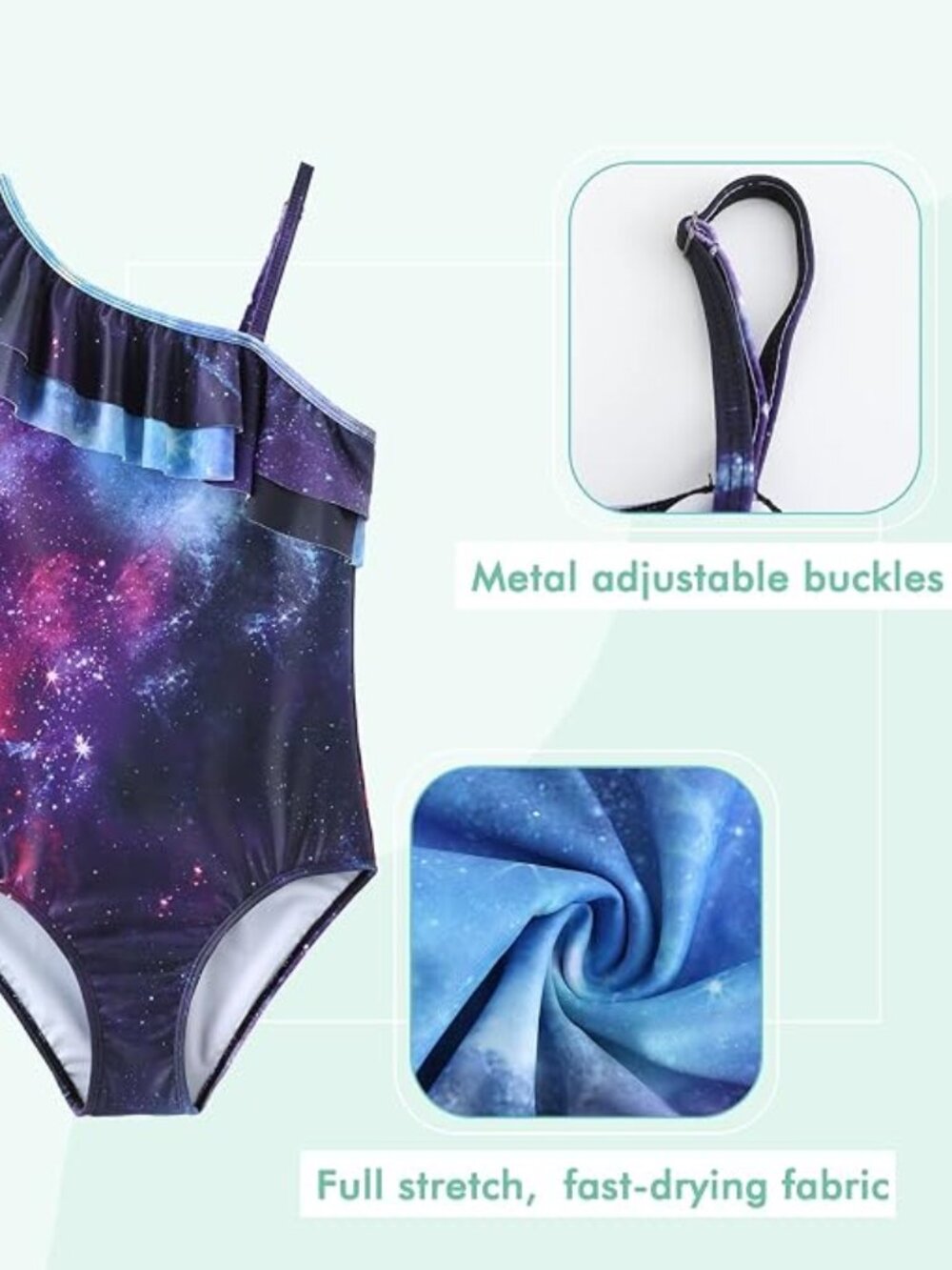 Looks like HowJoJo Girls One Piece Swimsuit Space One Shoulder Size 9/10 - Picture 5 of 6